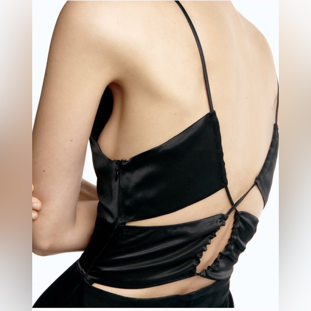 Zara Black Satin Back-Cut Jumpsuit new - Picture 3 of 11
